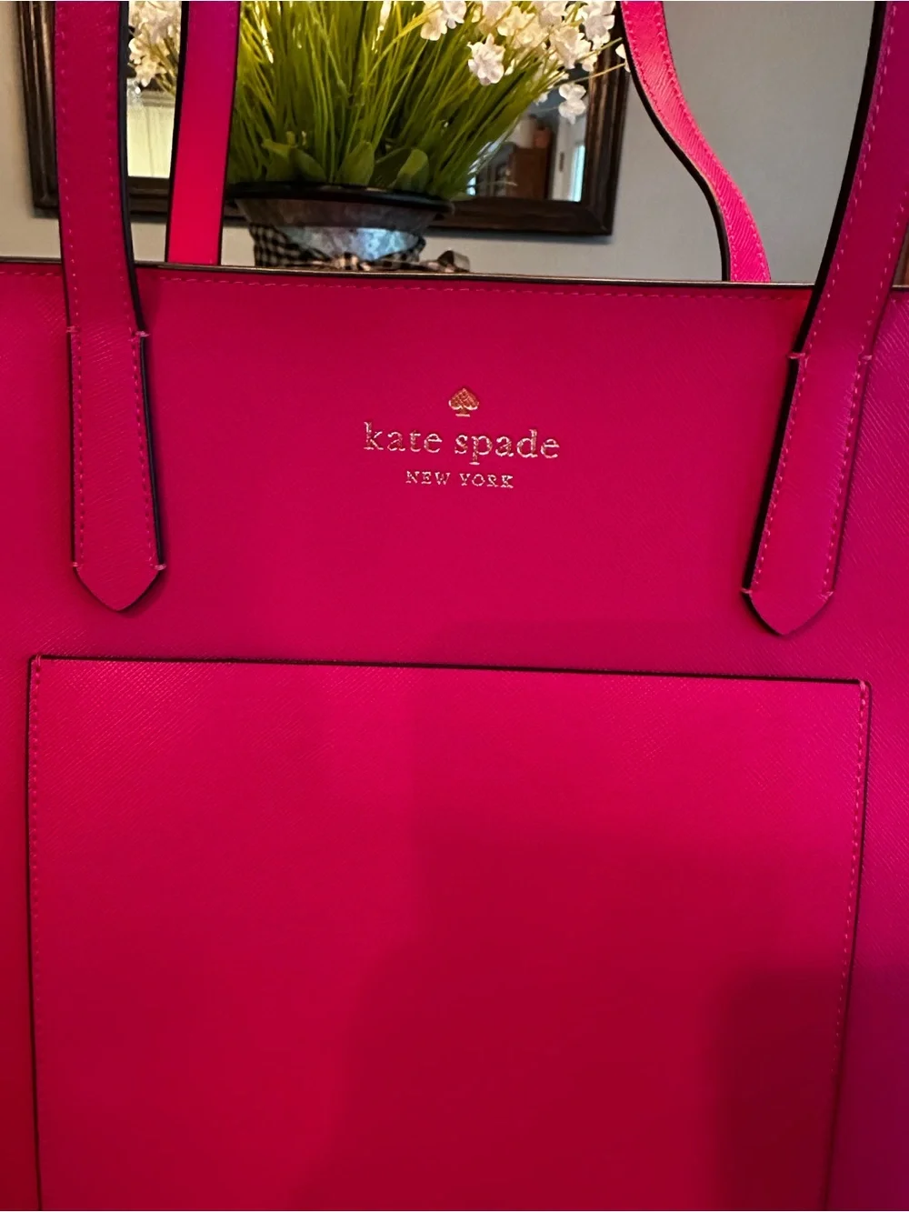 kate spade hot pink leather tote with front pocket